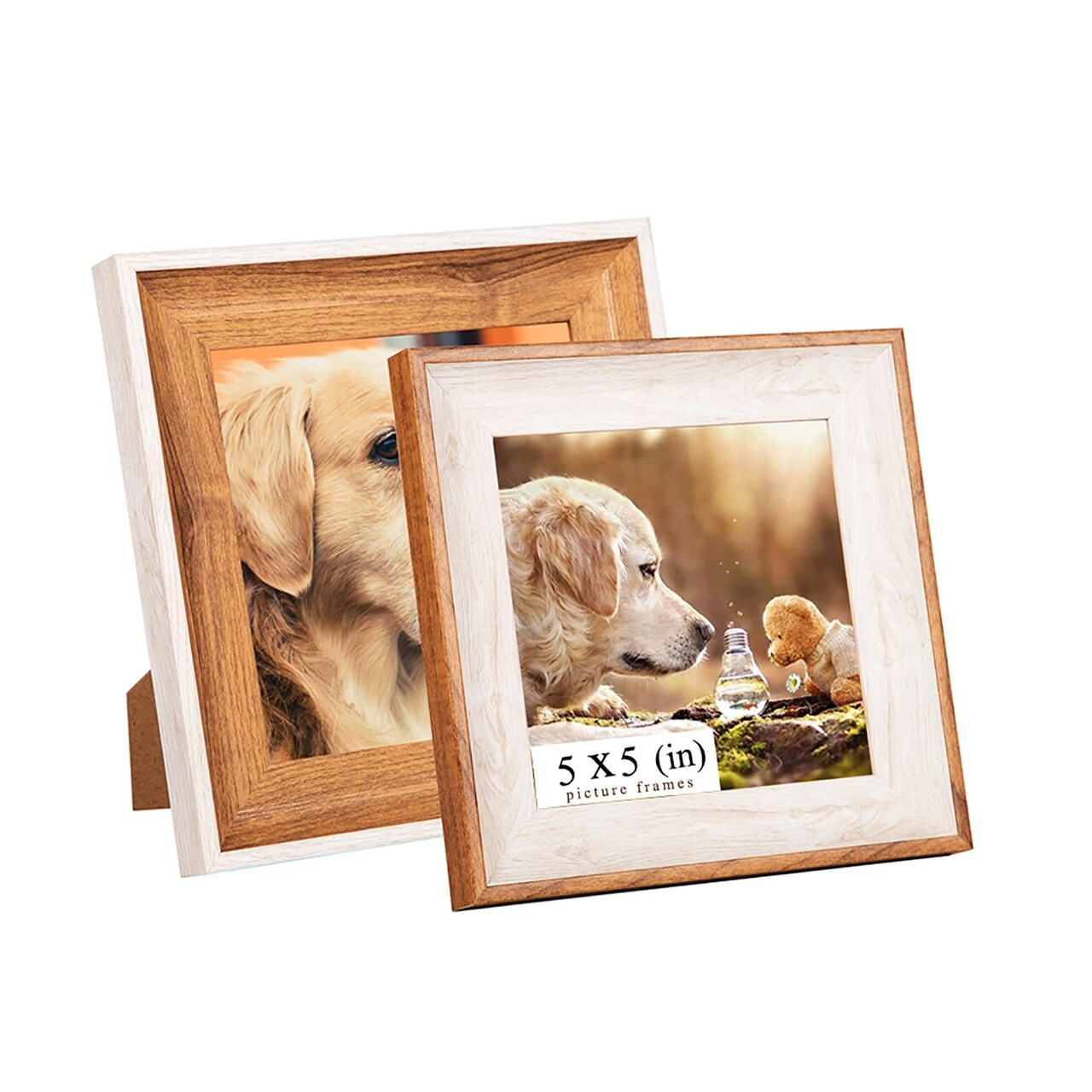 UILB Wooden 5x5 Square Picture Frames with Acrylic -Set of 2- Wall Mount & Table top Display Photo Frames Decor, Great for Baby Pictures, Weddings, Portraits,Christmas gifts